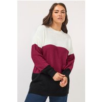 Yours Yours Damen Pullover in Rot mit Colourblockdesign in Größe 54-56 | Acryl