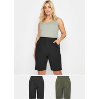 Yours Yours Damen Baumwollshorts in Schwarz und Khakigrün aus Cool Cotton 2er Pack in Größe 58-60 | Baumwolle