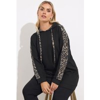 Yours Yours Damen Hoodie in Burgunderrot mit Leoprint in Größe 46 | Polyester/Viskose