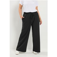 Yours Yours Damen Jogginghose in Schwarz mit Kordelzug und Weitem Bein in Größe Short 44 | Baumwolle/Polyester