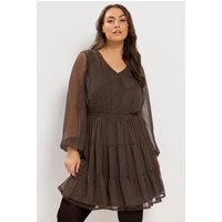Yours Plus Size Chocolate Brown Polka Dot Tiered Dress Size 22-24