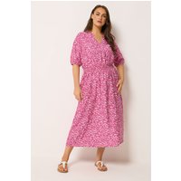 Yours Damen Yours – Geblümtes Kleid in Rosa mit Puffärmeln in Größe 50-52 | Polyester/Elasthan