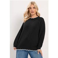 Yours Yours Damen Pullover in Schwarz mit Kontrastierendem Waffelmuster in Größe 42-44 | Acryl