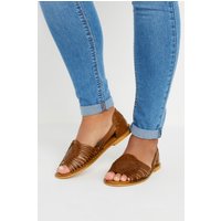Yours Yours Damen Flache Sandalen in Braun aus Geflochtenem Leder mit Weiter E und Extra Weiter Eeepassform in Größe 40EEE | Kunstleder