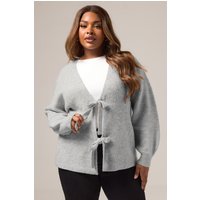 Yours Yours Damen Cardigan in Grau mit Schleife Vorne in Größe 46-48 | Polyester/Elasthan/Acryl