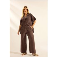 Yours Damen Yours – Strukturiertes Hemd in Mokka in Größe 42 | Polyester/Elasthan