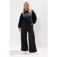 Yours Yours Damen Gerippte Hose in Schwarz mit Weitem Bein in Größe 48 | Polyester/Elasthan