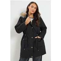 Yours Damen Yours – Parka in Schwarz aus Kunstpelz in Größe 38 | Baumwolle
