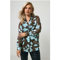 Yours London Damen Yours London – Jacquardhemd in Schokobraun und Blau in Größe 48 | Polyester