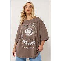 Yours Damen Yours – Kastiges T-Shirt in Schokobraun mit „The Sun“Schriftzug in Größe 58-60 | Baumwolle
