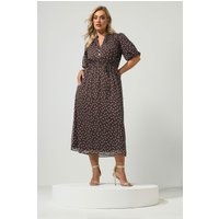 Yours London Yours London Damen Kleid in Schokobraun mit Punktemuster und Puffärmeln in Größe 38 | Polyester