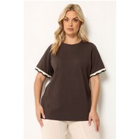 Yours Damen Yours – T-Shirt in Schokobraun mit Metallicoptik und Häkelverzierung in Größe 48 | Baumwolle
