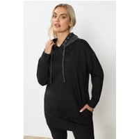 Yours Yours Damen Glänzender Hoodie in Schwarz mit Ösen in Größe 46 | Baumwolle/Polyester/Elasthan