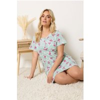 Yours Yours Damen Nachthemd in Grün mit Flamingoprint und Knopfleiste in Größe 58-60 | Baumwolle