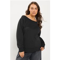 Yours Yours Damen Geripptes Schulterfreies Sweatshirt in Schwarz in Größe 46-48 | Baumwolle/Polyester