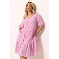 Yours Yours Damen Gestuftes Kleid in Rosa mit Lochstickerei in Größe 50-52 | Viskose