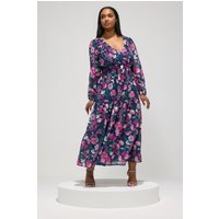 Yours London Yours London Damen Kleid in Marineblau mit Blumenprint in Größe 54-56 | Polyester