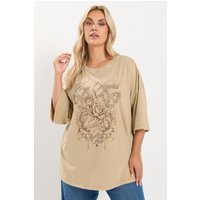 Yours Yours Damen Weit Geschnittenes T-Shirt in Naturbraun mit Rosenmuster in Größe 40 | Baumwolle