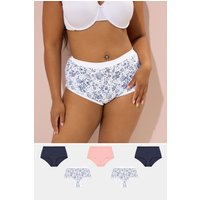 Yours Yours Plus Size Curve Slips in Marineblau mit Blumenmuster, 5er Set in Größe 42-44 | Baumwolle/Elasthan