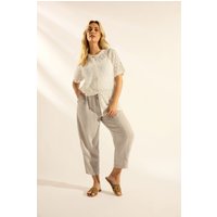 Yours Yours Damen Leinenhose in Naturbraun mit Barrelbein in Größe 44 | Viskose/Leinen