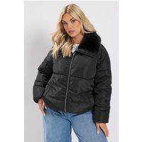 Yours Yours Damen Steppmantel in Schwarz mit Stehkragen in Größe 50-52 | Polyester