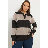 Yours Yours Damen Curve Pullover mit Schwarzen Streifen und Rugbykragen in Größe 46-48 | Acryl