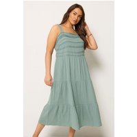 Yours Damen Yours – Plissiertes, Gestuftes Kleid in Salbeigrün aus Mulltuch in Größe 48 | Baumwolle