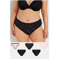 Yours Yours Plus Size Curve Höschen in Schwarz und Rosa mit Sterneprint und Hohem Beinausschnitt, 5er Set in Größe 58-60 | Baumwolle/Elasthan