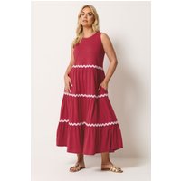 Yours Damen Yours – Gestuftes Maxikleid in Rot mit Wellensaum in Größe 42 | Baumwolle