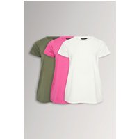 Yours Damen Yours – Klassische T-Shirts in Khaki und Rosa im 3er Pack in Größe 58-60 | Baumwolle/Polyester