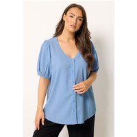 Yours Damen Yours – Strukturierte Bluse in Blau mit Knopfleiste in Größe 46 | Polyester