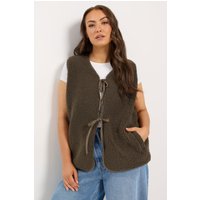 Yours Yours Damen Fleecejacke in Schokoladenbraun mit Bindeband Vorne in Größe 48 | Polyester