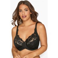 Yours Yours Fuller Bust Lingerie Nicht Gepolsterter Balconette-BH mit Bügel aus Dehnbarer Spitze in Schwarz in Größe 105D