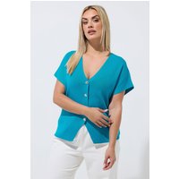 Limited Collection Limited Collection Damen Kurzarmstrickoberteil in Dunkelblau in Größe 54-56 | Polyester/Viskose