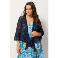 Yours Yours Damen Cardigan in Marineblau mit Wasserfalloptik in Größe 54-56 | Polyester/Viskose/Spitze