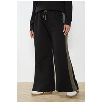 Yours Yours Damen Glänzende Jogginghose in Schwarz mit Seitenstreifen und Weitem Bein in Größe 50 | Baumwolle/Polyester/Elasthan