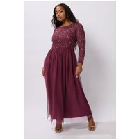 Luxe: Ultimate Embellishment Luxe: Ultimate Embellishment Damen Luxe – Verziertes Maxikleid in Burgunderrot mit Pailletten in Größe 44 | Polyester
