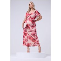 Yours London Damen Yours London – Geblümtes Maxikleid in Rosa mit Keyholedetail in Größe 50 | Polyester/Elasthan