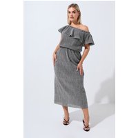 Limited Collection Limited Collection Damen Maxikleid in Silber mit Metallicoptik und Rüschen in Größe 50-52 | Polyester/Elasthan