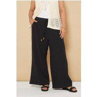 Yours Yours Damen Hose in Schwarz aus Mulltuch mit Perlen und Weitem Bein in Größe 48 | Baumwolle