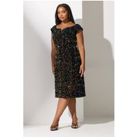 Yours London Yours London Damen Kleid in Schwarz aus Samt mit Pailletten und Bardotausschnitt in Größe 42 | Polyester