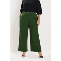 Yours Yours Damen Hose in Grün mit Weitem Bein und Schnalle in Größe Short 42 | Polyester/Elasthan