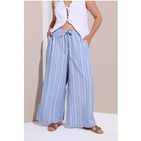 Yours Yours Damen Strukturierte Hose in Blau mit Streifen und Weitem Bein in Größe 54 | Polyester/Elasthan