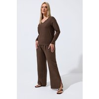 Limited Collection Limited Collection Damen Strukturierte Hose mit Weitem Bein in Braun in Größe 48 | Polyester/Elasthan