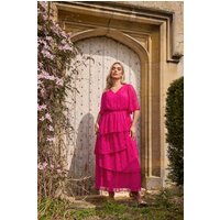 Yours Yours Damen Maxikleid in Hellrosa mit Dobbymuster und Rüschen in Größe 54-56 | Polyester