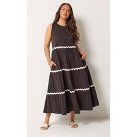 Yours Yours Damen Maxikleid in Schokobraun mit Wirbelmusterbesatz in Größe 48 | Baumwolle