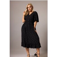 Yours Yours Damen Gepunktetes Kleid in Schwarz mit Knopfleiste in Größe 58-60 | Viskose