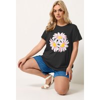 Yours Damen Yours – T-Shirt in Schwarz mit Gänseblumenmuster und Nieten in Größe 50-52 | Baumwolle/Polyester