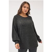 Yours Yours Damen Curve Pullover mit Nieten in Anthrazitgrau in Größe 50-52 | Polyester/Elasthan/Viskose