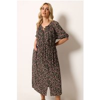 Yours Damen Yours – Maxikleid in Schwarz mit Blümchenmuster und Biesen in Größe 50-52 | Viskose